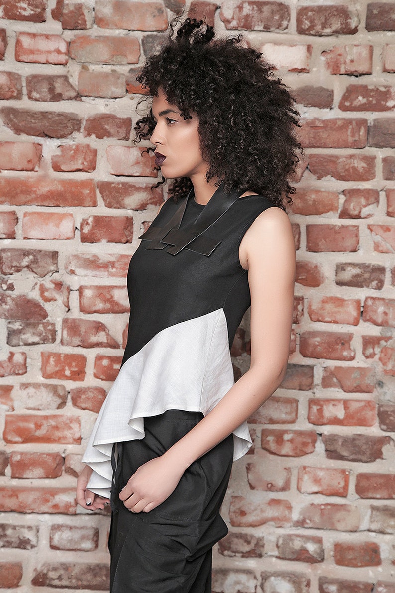 Asymmetric Tunic Formal Black and White Tunic Sleeveless Tunic Top Cocktail Top Plus Size Tunic Elegant Tunic Linen Top Gothic Top