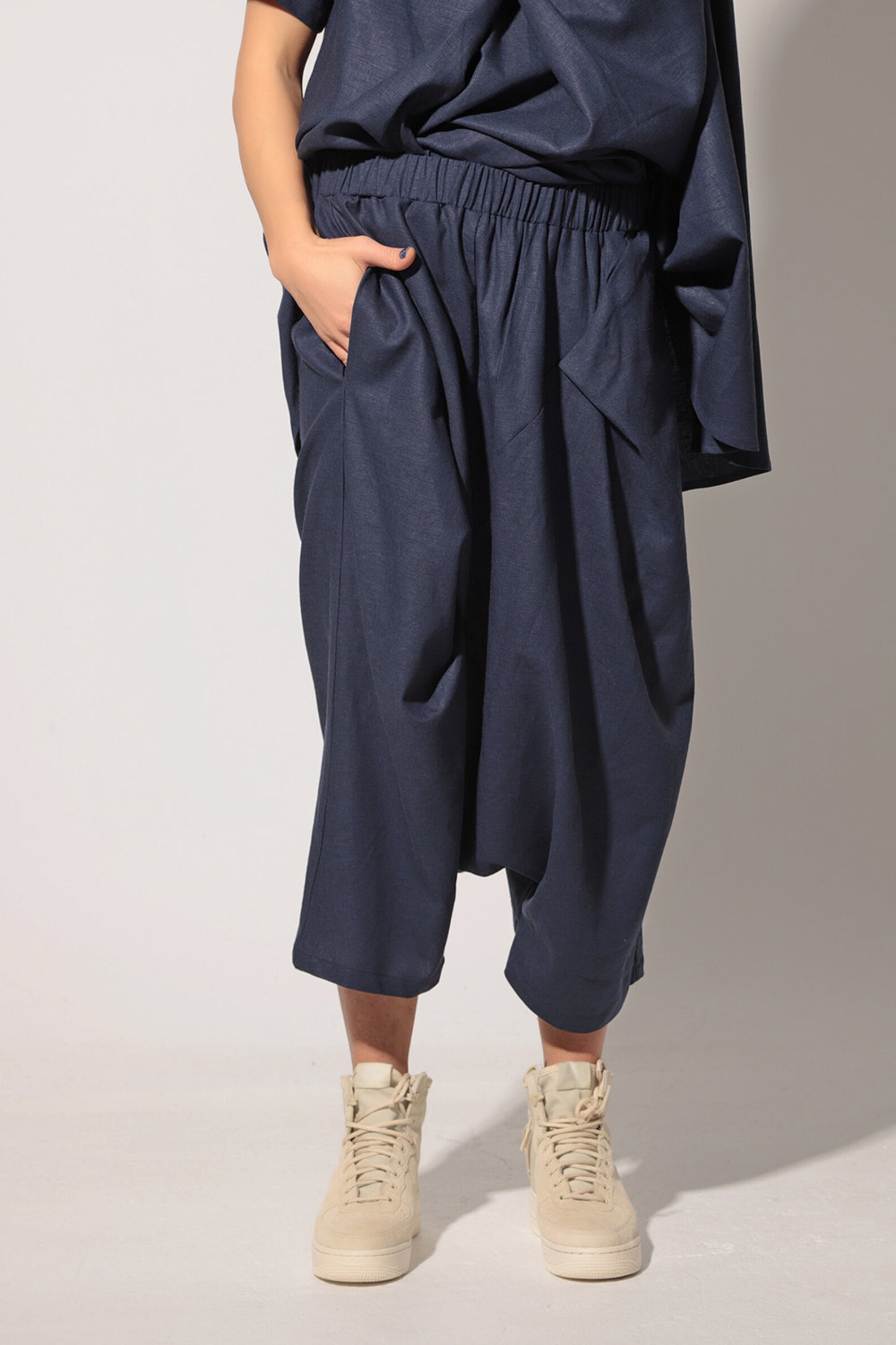 Harem Linen Pants Wide Leg Linen Pants Drop Crotch Pants Etsy