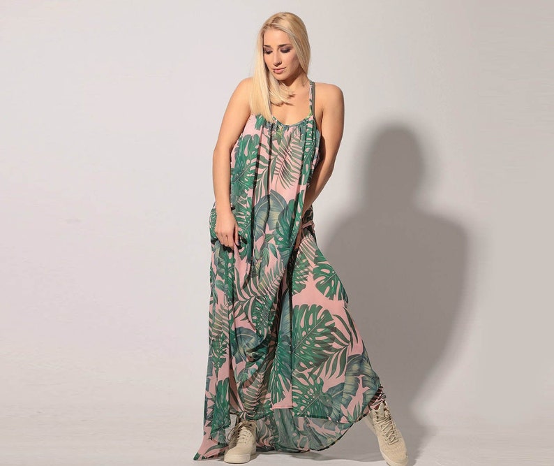 Linen Printed Kaftan Tropical Kaftan Floral Green Caftan Etsy UK