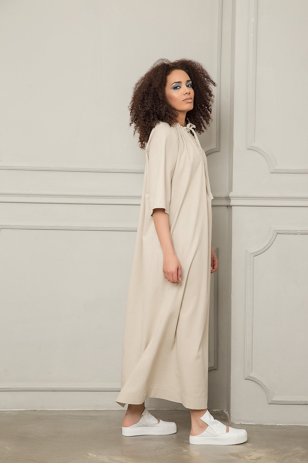 Linen Dress Linen Clothing Linen Kaftan Dress With Sleeves | Etsy