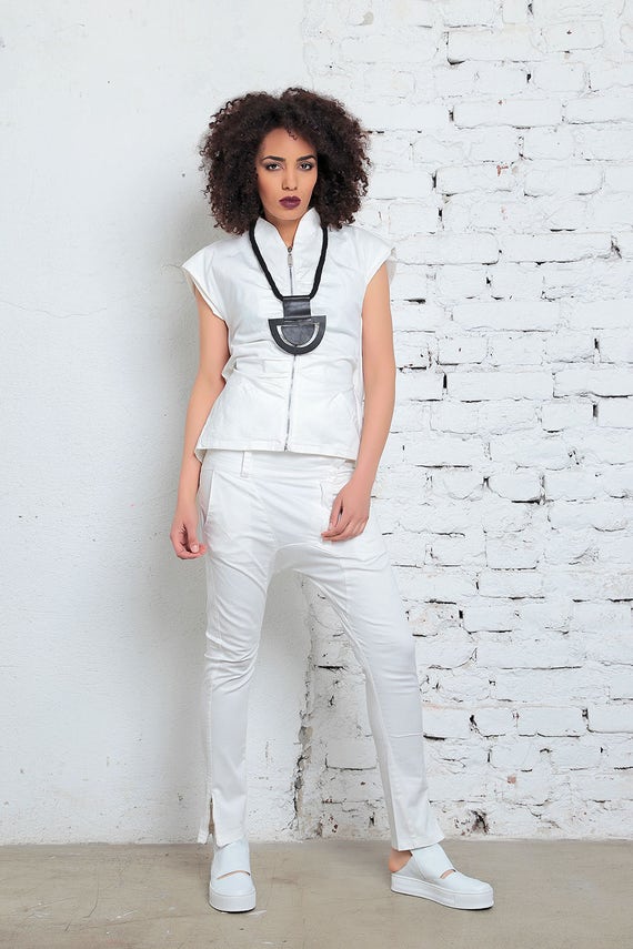 Buy Womens White Pants Cotton Pants White Trousers Bohemian Trousers Minimalist Pants Low Crotch Pants Formal Trousers Tapered Pants Online in India Etsy