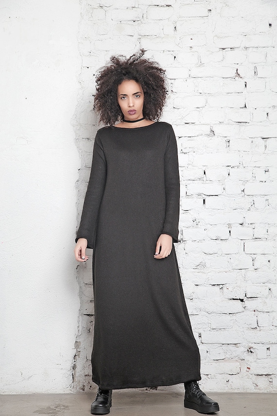 Knitted Dress, Maxi Dress, Black Plus Size Dress, Black Maxi