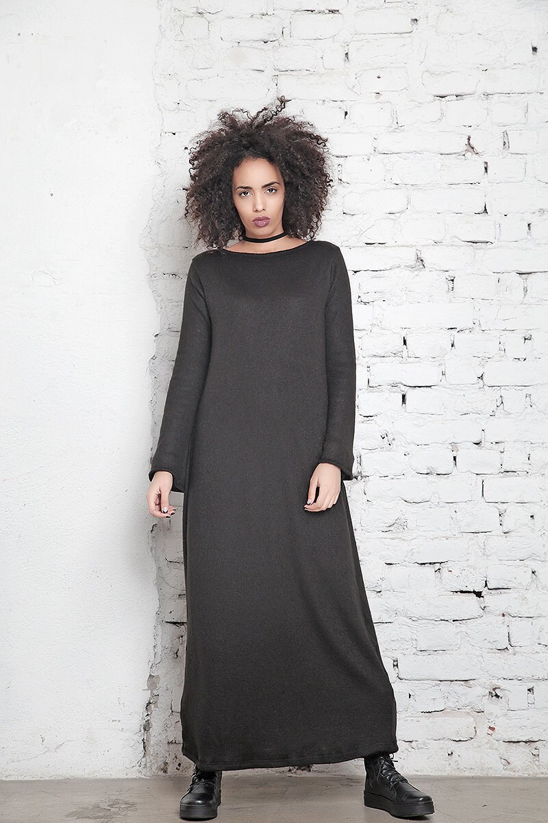 Knitted Dress, Maxi Dress, Black Plus Size Dress, Black Maxi