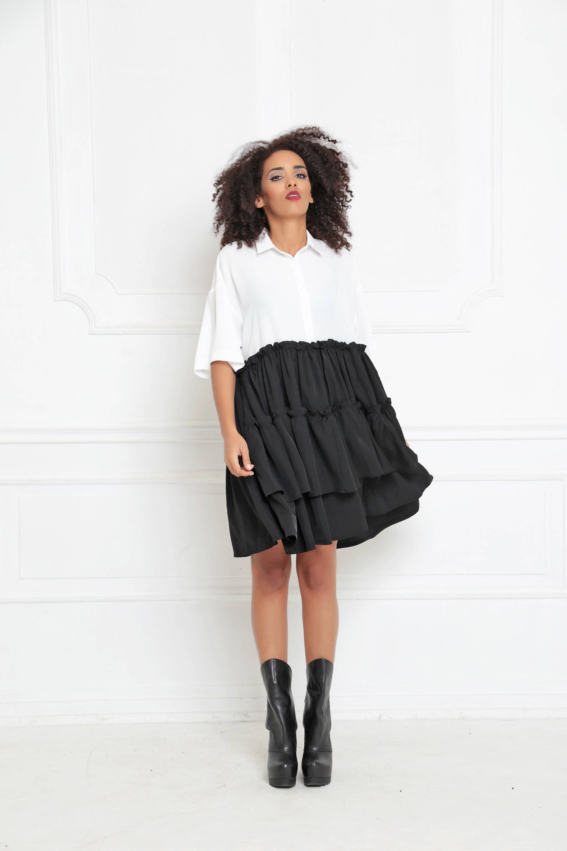 Plus Size Dress Black and White Dress Short Sleeve Dress - Etsy