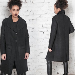 Women Wool Coat, Black Overcoat, Minimalist Clothing, Pocket Coat, Plus Size Clothing, Elegant Winter Coat,Female Wool Outerwear, Oversize