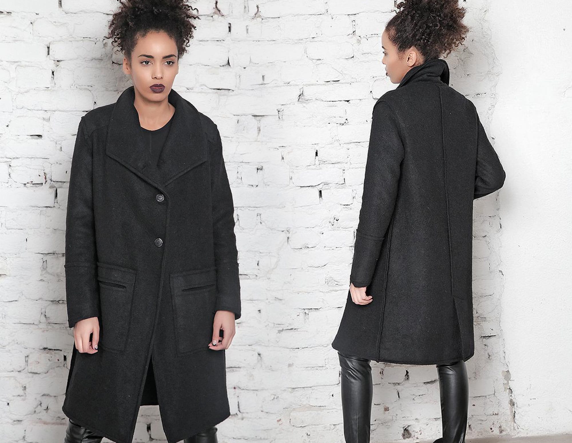 black midi wool coat