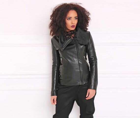 short black leather jacket womens