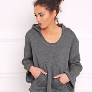 Women Hooded Hoodie Gray Sweatshirt Hooded Top Cotton - Etsy