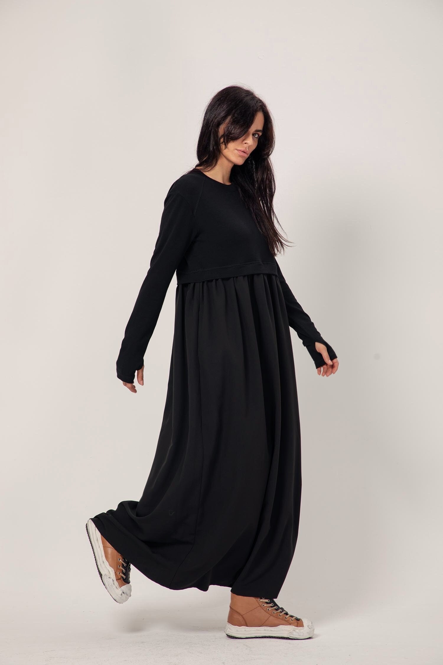 Long Black Dress Thumb Holes - Etsy