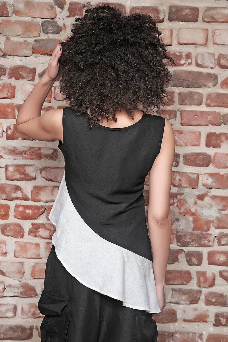 Asymmetric Tunic Formal Black and White Tunic Sleeveless Tunic Top Cocktail Top Plus Size Tunic Elegant Tunic Linen Top Gothic Top