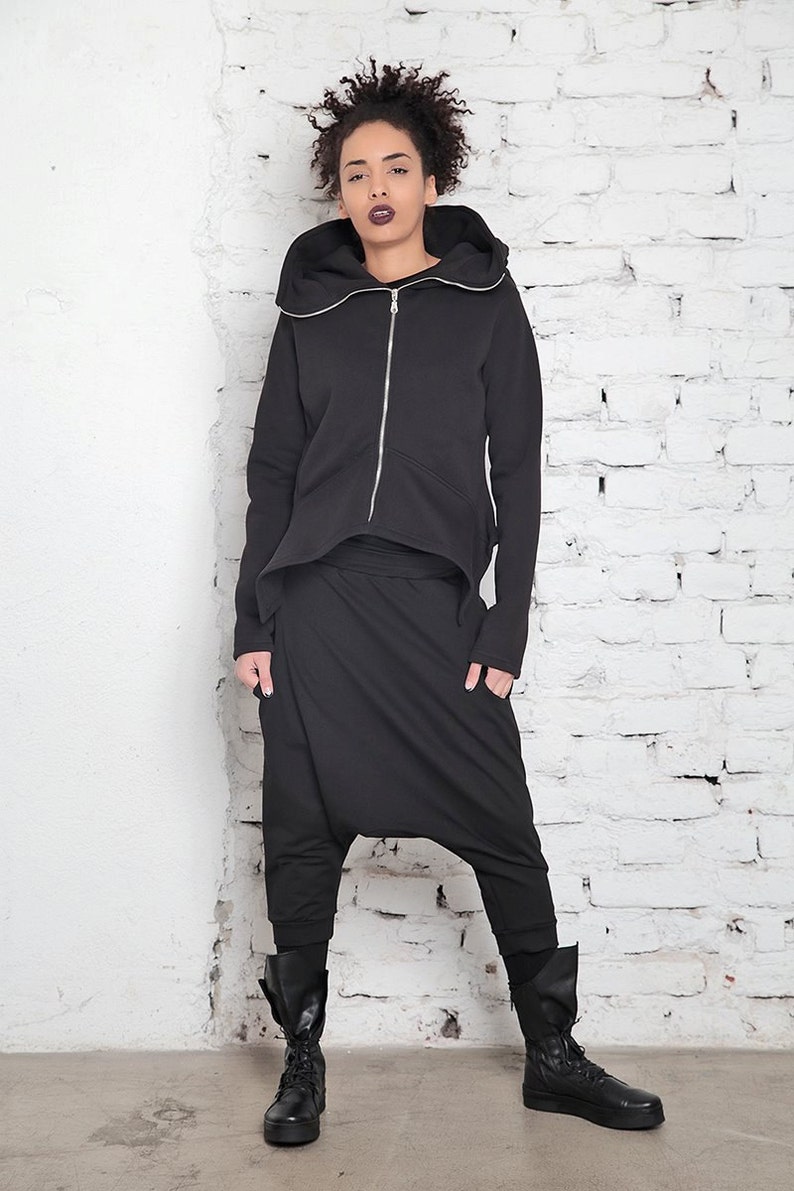 Workout Hoodie, Big Hood Hoodie For Women, Winter Zip Up Hoodie, Oversize Hoodie, Black Sweatshirt, Plus Size Hooded Sweater, Adeptt image 3