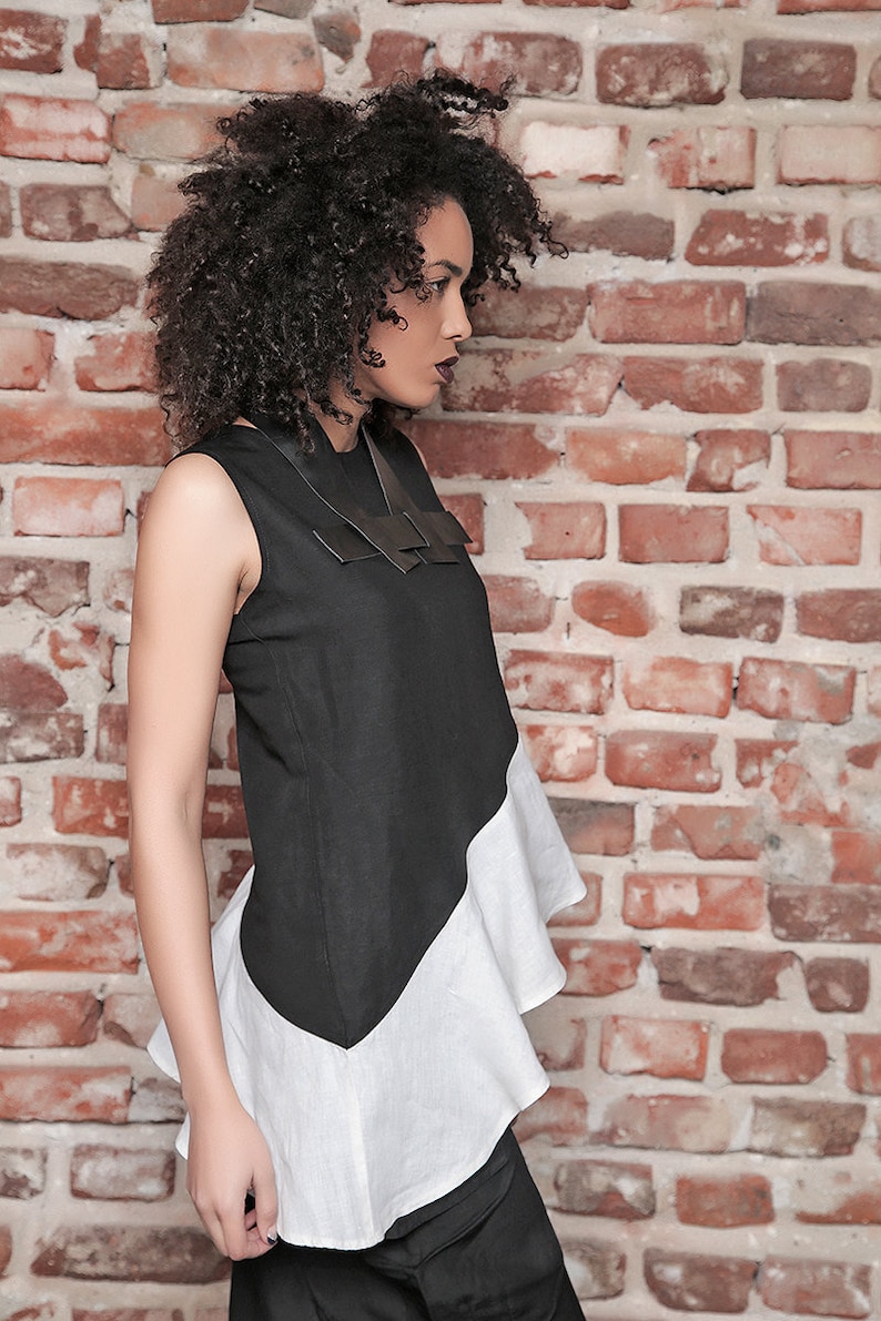 Asymmetric Tunic Formal Black and White Tunic Sleeveless Tunic Top Cocktail Top Plus Size Tunic Elegant Tunic Linen Top Gothic Top
