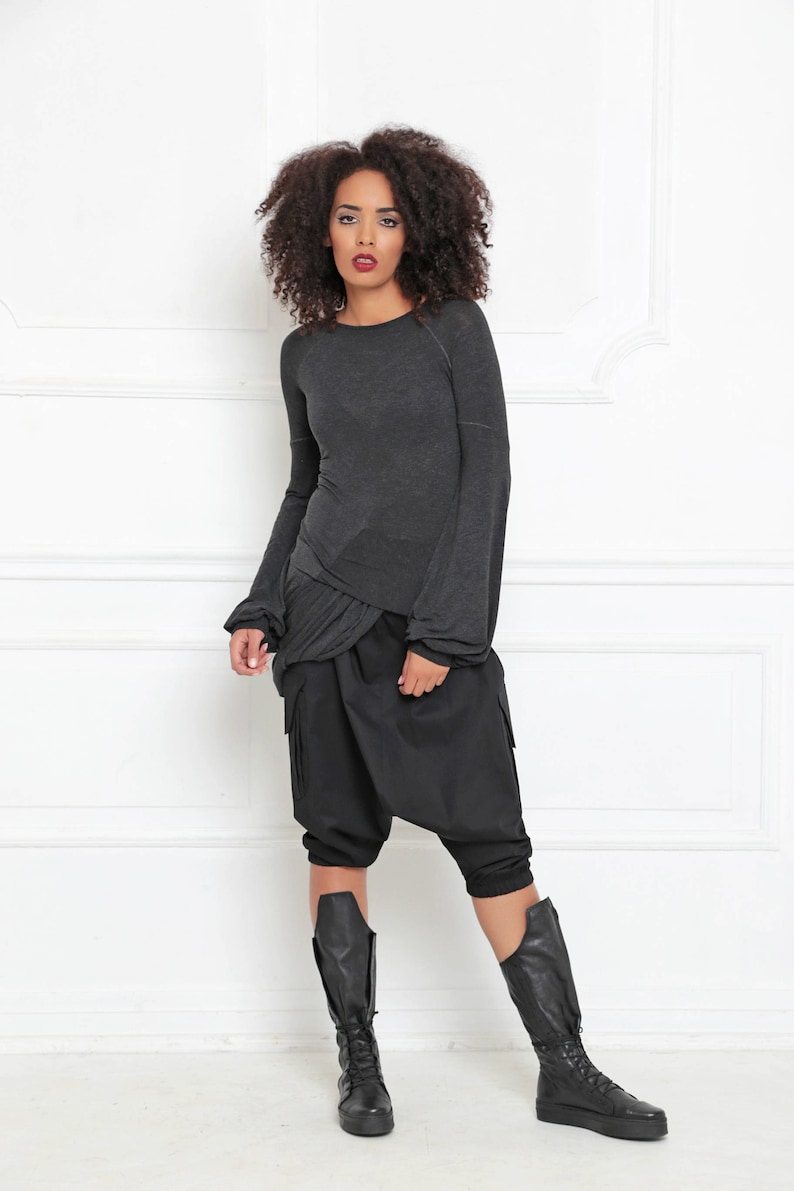 Loose Top Asymmetric Blouse Women Tunic Top Black Blouse Steampunk Plus Size Maxi Top Gothic Clothing A-3001 Maxi Blouse Wrap Top