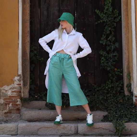 Plus size white shop linen palazzo pants