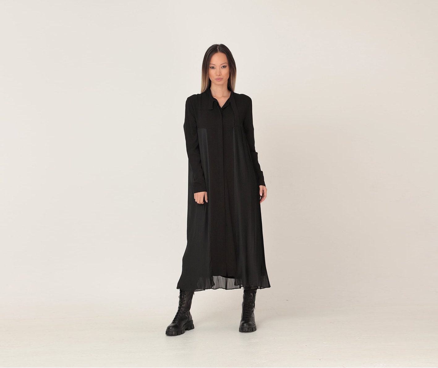 Black Shirt Dress Midi Shirt Dress Gothic Shirt Dress Shift Dress Winter Shirt Dress Plus Size Clothing Long Shirt Dress Button Dress