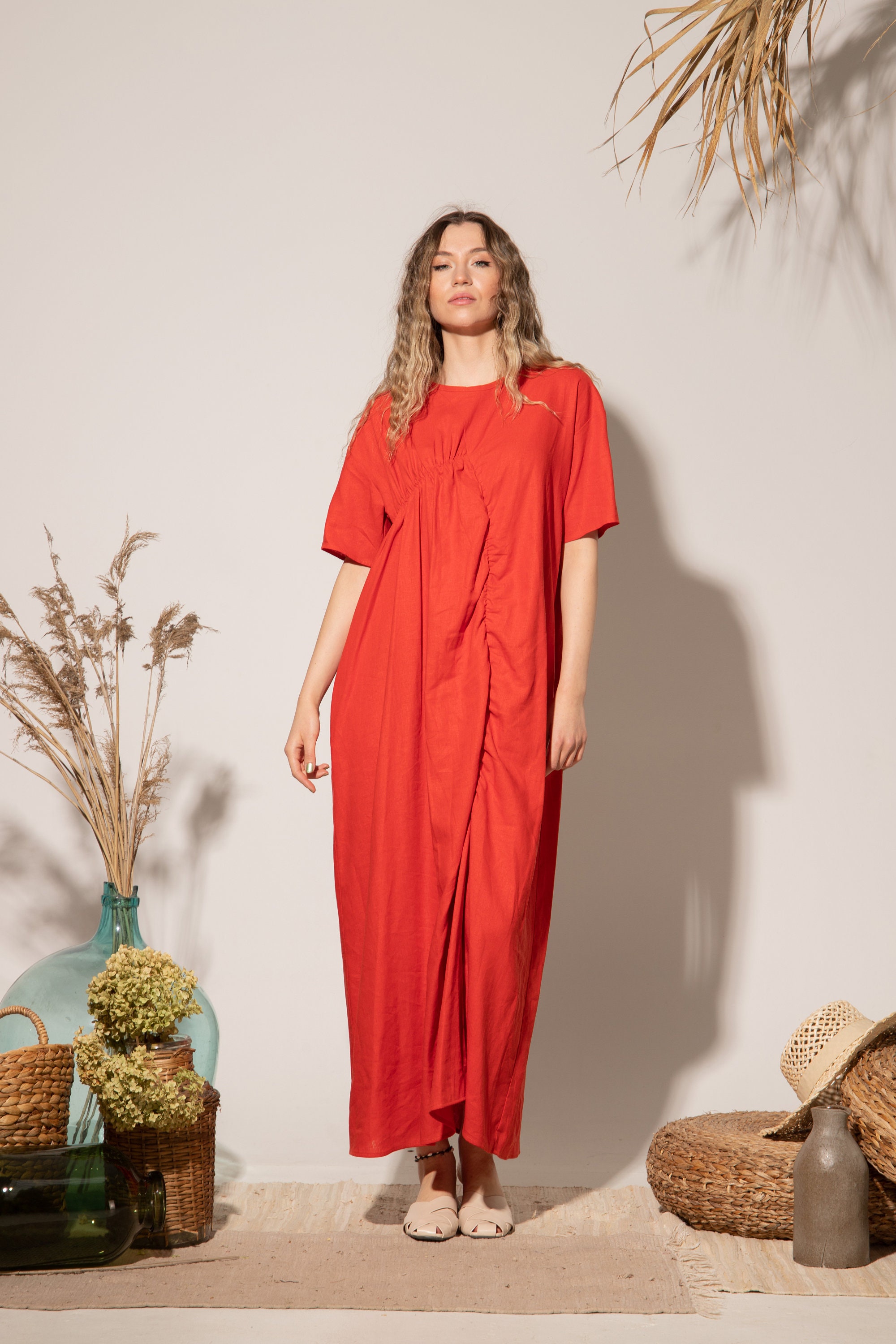 Red Linen Dress Summer Red Dress Linen Clothing / ROYTA / Etsy UK