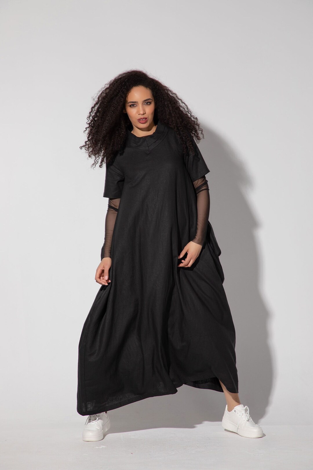 Maxi Linen Dress | NARISSA | Black Linen Dress, Goth Linen Dress ...