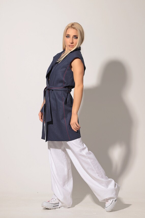 Navy Blue Blazer Sleeveless Blazer 