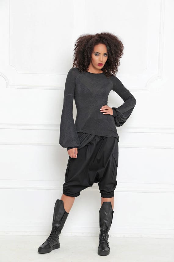 Women Harem Pants, Crop Pants, Drop Crotch Pants, Baggy Shorts, Women Capris, Plus Size Capris, Capri Pants, Black Shorts,Cotton Black Pants