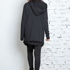 Extra long sweatshirt zipper hoodie for women. Minimalist, sleeved winter top image 5