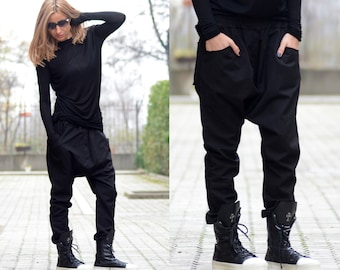 Harem Pants Women, Drop Crotch Pants, Baggy Pants, Steampunk Clothing, Low Crotch Pants, Black Harem Pants, Wide Leg Pants, Women Pants