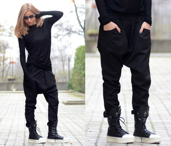 Drop Crotch Linen Knit Harem Pants