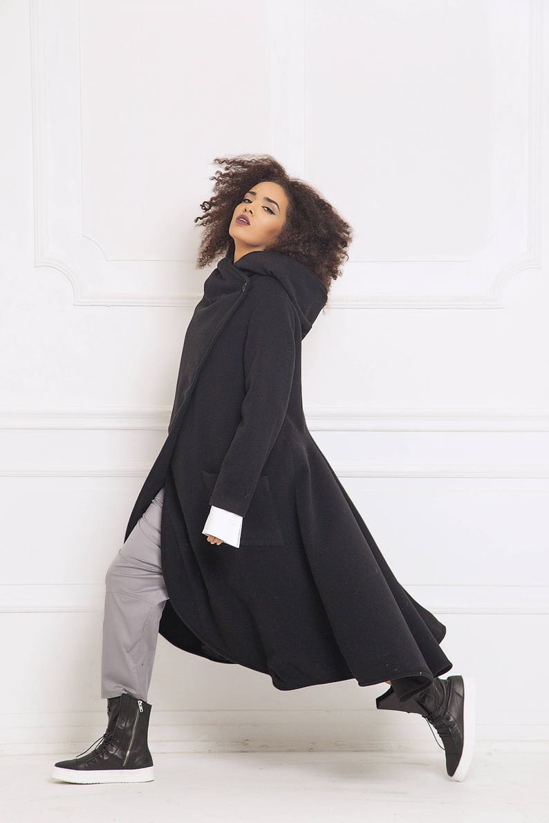 maxi black coat womens