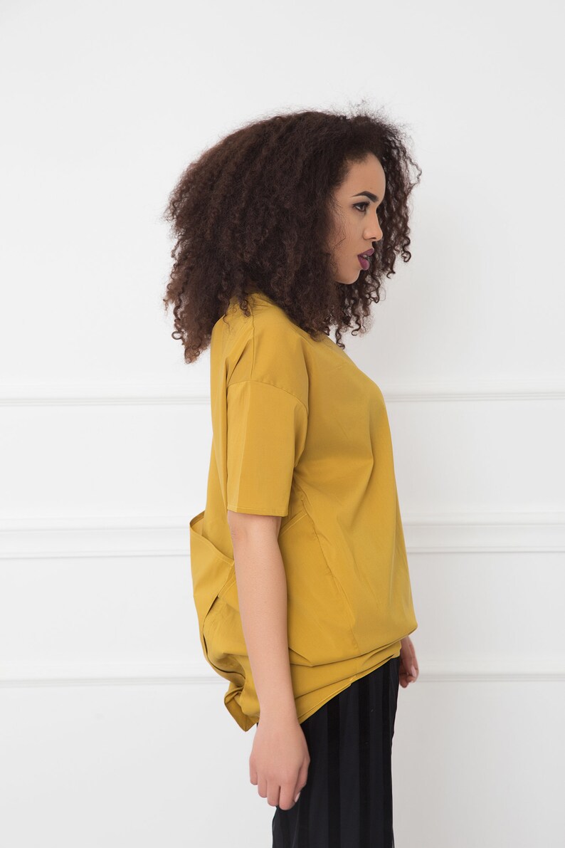 Plus Size Clothing Mustard Top With Layered Back Detail Futuristic Clothing Avant Garde Top Party Loose Top Oversize Top Women Top