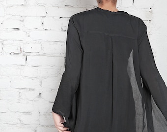 Black Top/ Asymmetric Top/ Black Shirt/ Baggy Shirt / Long Blouse/ Drape Tunic/ Loose Shirt/ Plus Size Top/  Plus Size Tee/ Plus Size Shirt