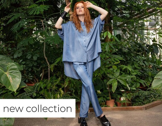 Set di camicia e pantaloni larghi set di abbinamento in denim | Etsy Italia