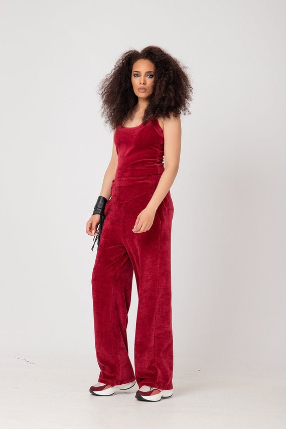 Cherry red wide-leg pants