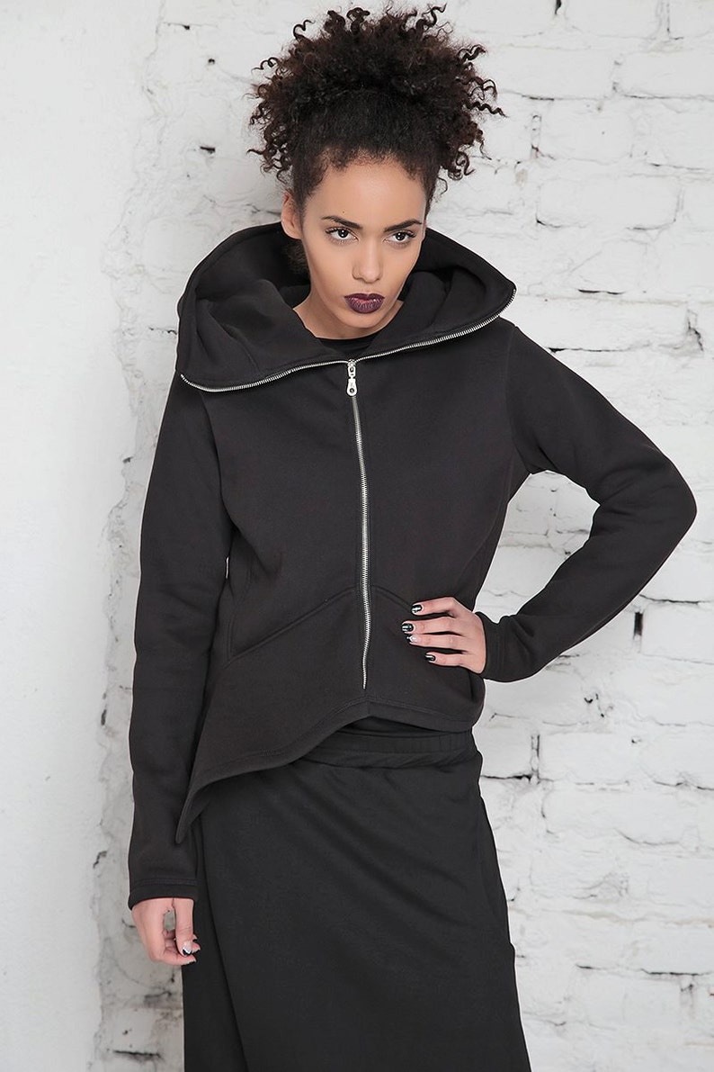 Workout Hoodie, Big Hood Hoodie For Women, Winter Zip Up Hoodie, Oversize Hoodie, Black Sweatshirt, Plus Size Hooded Sweater, Adeptt image 2