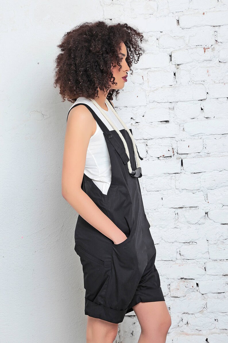 Black Short Jumpsuit Cotton Overall Womens Romper Racerback Etsy