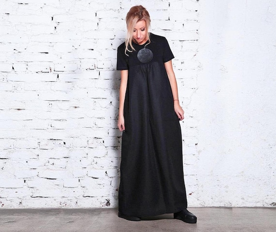 Plus Size Maxi Dress Black Linen Dress ...