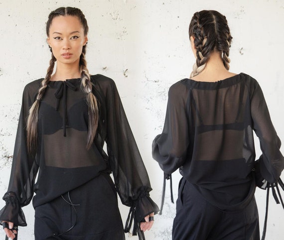 Esperar algo Abrumador Júnior Blusa negra de gasa transparente para mujeres tallas Plus - Etsy México