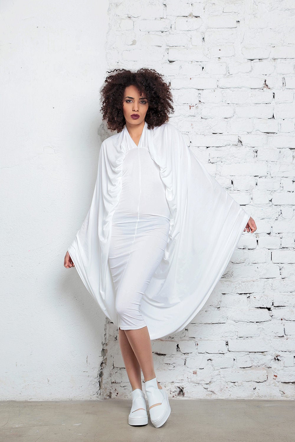 white cape dress plus size