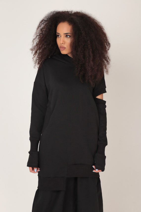 Black Hoodie Dress Hooded Dress Winter Hoodie Dress Plus Size Clothing Asymmetric Hoodie Dress Sweatshirt Dress Plus Size Hoodie Dress