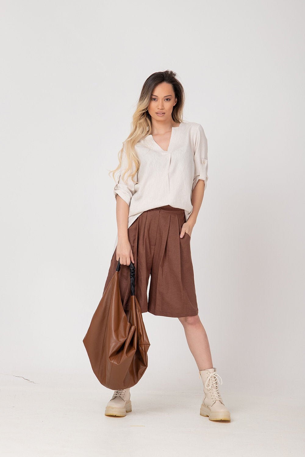 Brown Linen Shorts Women Linen Shorts 