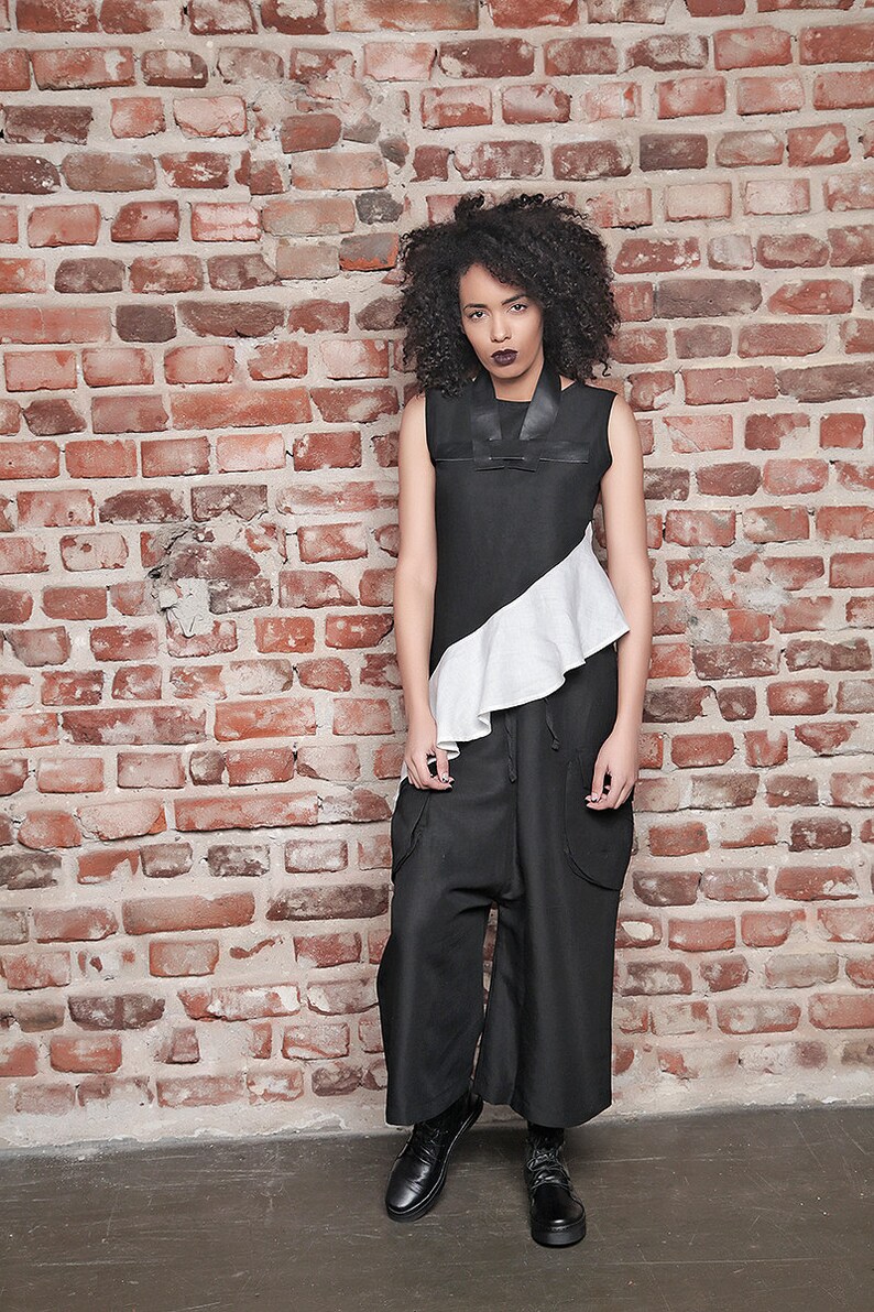 Asymmetric Tunic Formal Black and White Tunic Sleeveless Tunic Top Cocktail Top Plus Size Tunic Elegant Tunic Linen Top Gothic Top