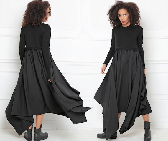Black Maxi Dress in Plus Size Asymmetrical Dress in - Etsy