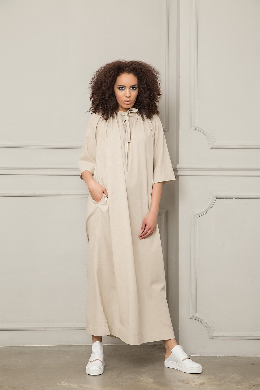 Linen Dress Linen Clothing Linen Kaftan Dress With Sleeves | Etsy