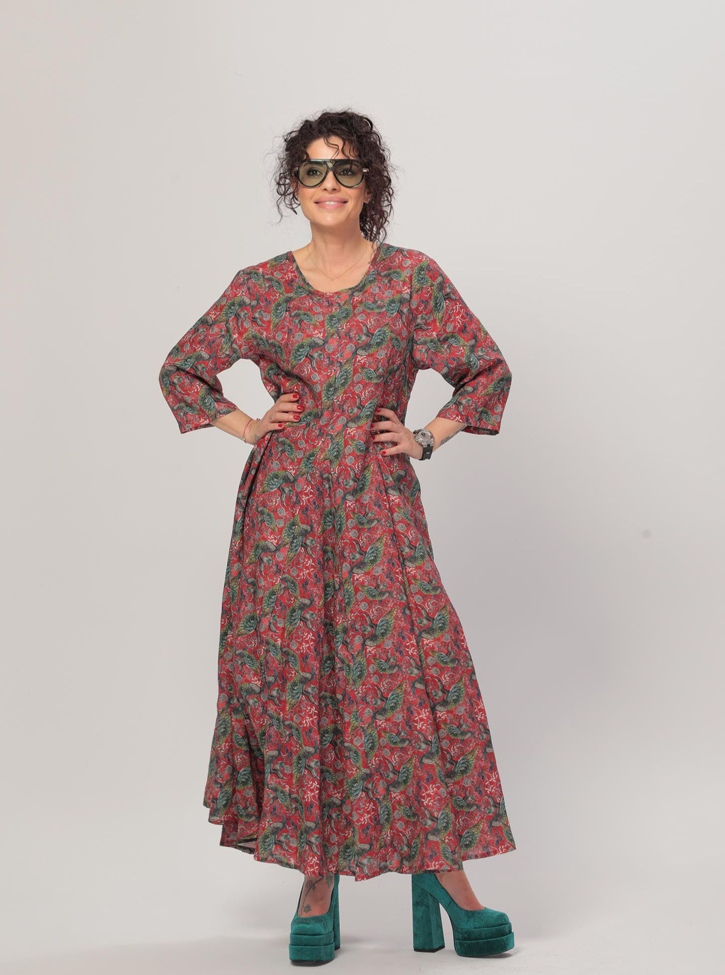 Maxi Linen Dress in Red, Oversized Summer Dress, Womens