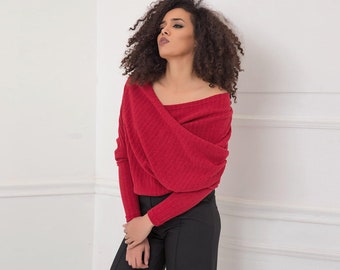 red slouchy sweater