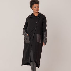 Maxi Overcoat, Plus Size Coat, Knitted Sweater Coat, Long Sweater Coat, Winter Coat, Black Sweater Coat / KERINA / Hood Sweater Coat, Adeptt