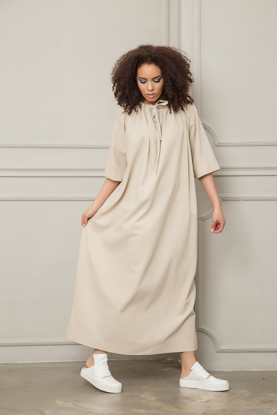 Linen Dress Linen Clothing Linen Kaftan Dress With Sleeves - Etsy
