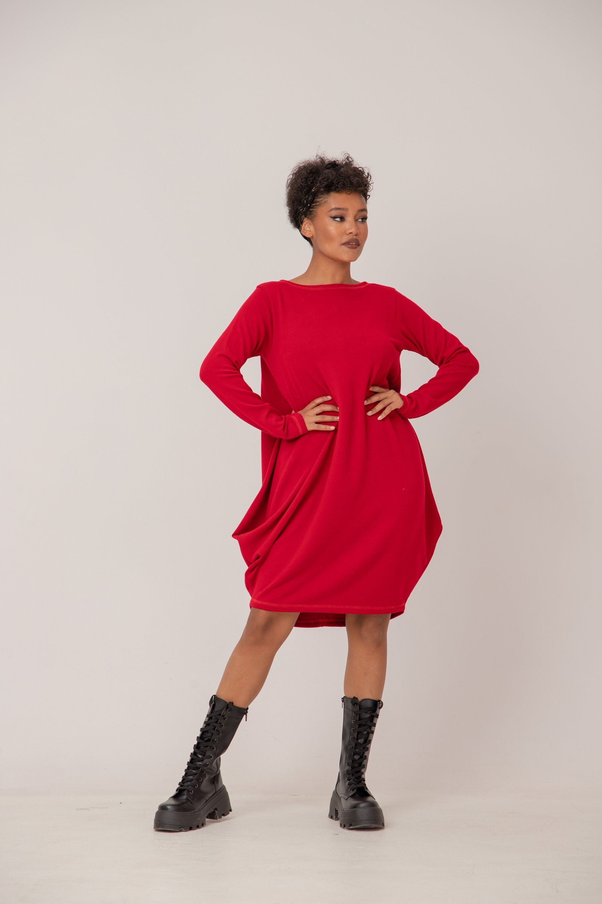 Red Knitted Tunic, Winter Tunic, Long Sleeve Tunic, Relaxed Tunic, |SARKI|, Maxi Tunic, Loose Tunic, Plus Size Clothing, Tunic Dress, Adeptt