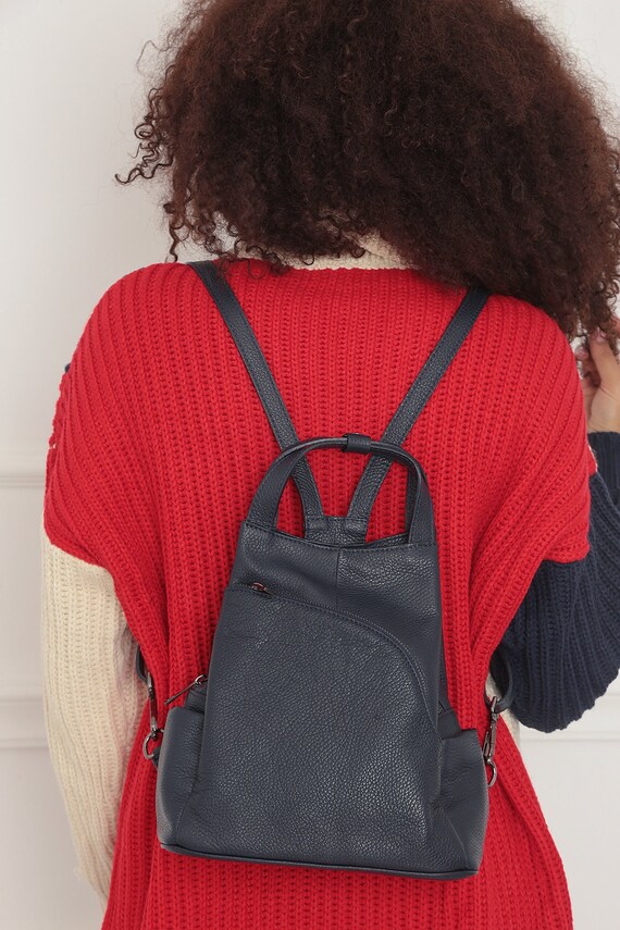 Black Leather Backpack Women Black Backpack Shoulder Etsy