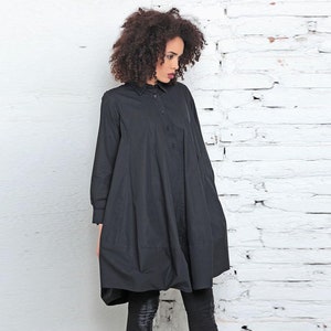 Balloon tent dress in plus size - Loose extravagant dress for women - Formal black tunic dress