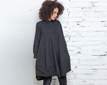 Balloon tent dress in plus size - Loose extravagant dress for women - Formal black tunic dress