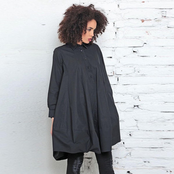 Balloon tent dress in plus size - Loose extravagant dress for women - Formal black tunic dress